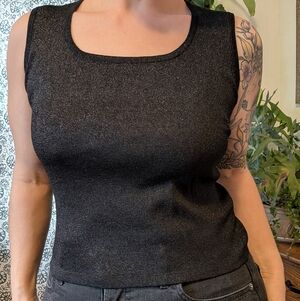 SHIMMERSTRAVAGANZA Joseph A. - 90s Vintage Silk Knit Black Tank Top - XL